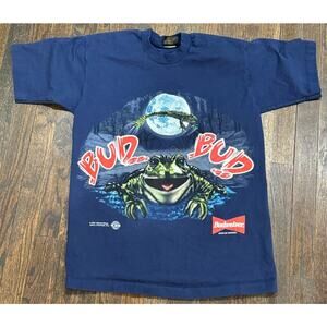 Vintage 1995 BUDWEISER Beer Frogs Navy Blue T-Shirt Size Large Single Stitch